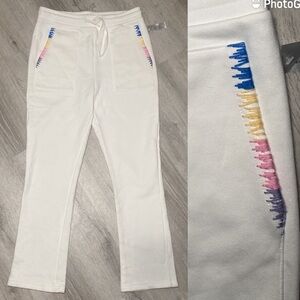 NWT Anthro Find Me Now White Sweatpants Embroidered Pockets
